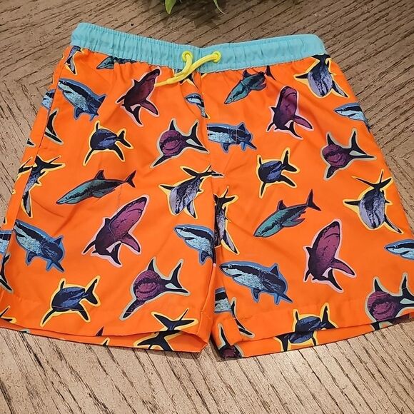 Lands' End Orange Shark Print Kids Swim Shorts Size S 6/7 NWOT - Picture 7 of 7